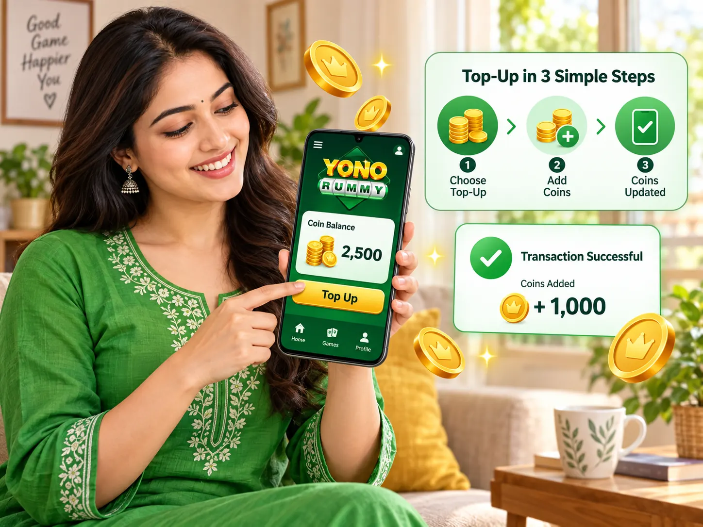 Yonorummy coin balance and top-up information
